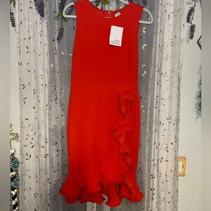 Chic Red Sleeveless Dress with Ruffle Detail